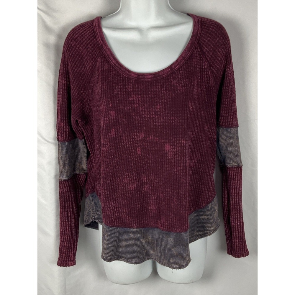 Free People We The Free Women's Small Thermal Waffle Knit Rugby Style Top